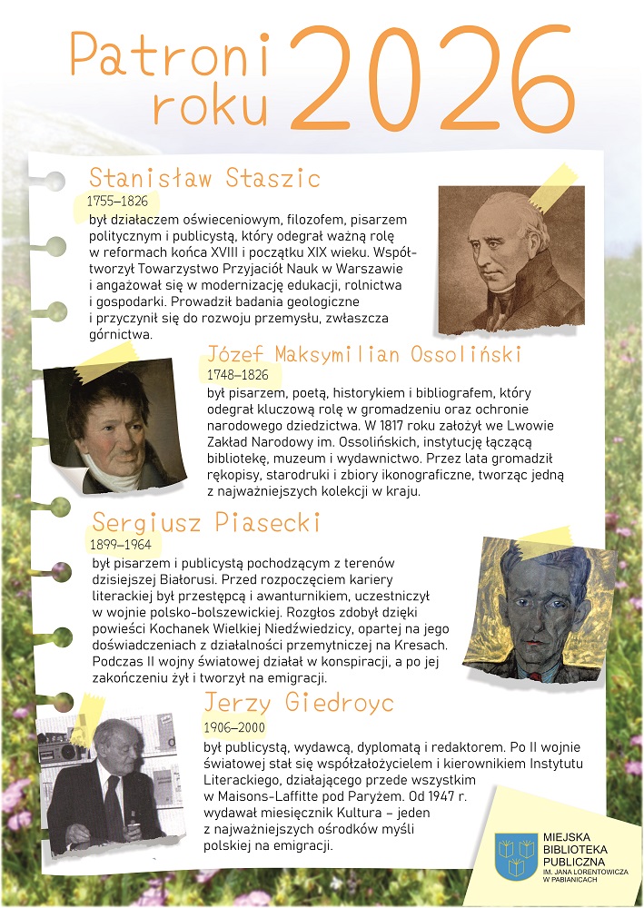 Patroni roku 2026 - Stanisław Staszic, Józef Maksymi i Ilan Ossoliński, Sergiusz Piasecki, Jerzy Giedroyc